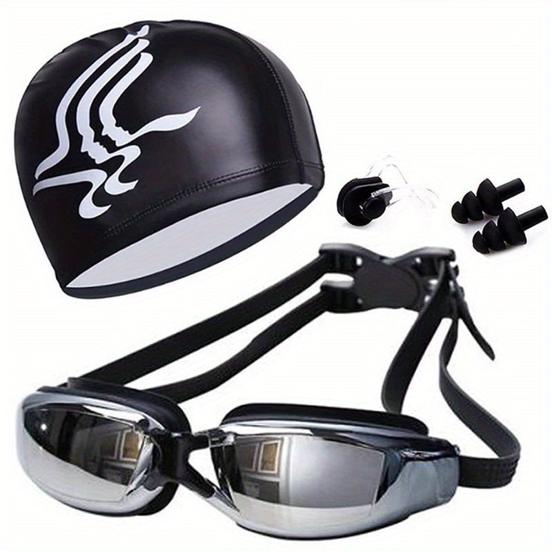 Men's Swimming Gear Set with Goggles, Cap, Nose Clip, Earplugs