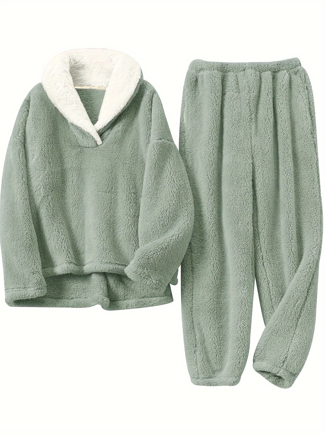 Cozy Thermal Flannel Loungewear Set Long Sleeve Top & Pants