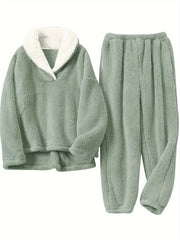 Cozy Thermal Flannel Loungewear Set Long Sleeve Top & Pants