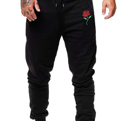 Men's Rose Print Drawstring Sweatpants Active Jogger Pants