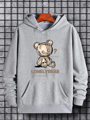 Lonely Bear Print Hoodie Pullover Sweatshirt Men Streetwear