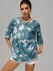 Tie Dye Full Print Sports T-Shirt Crew Neck Short Sleeve Casual Top