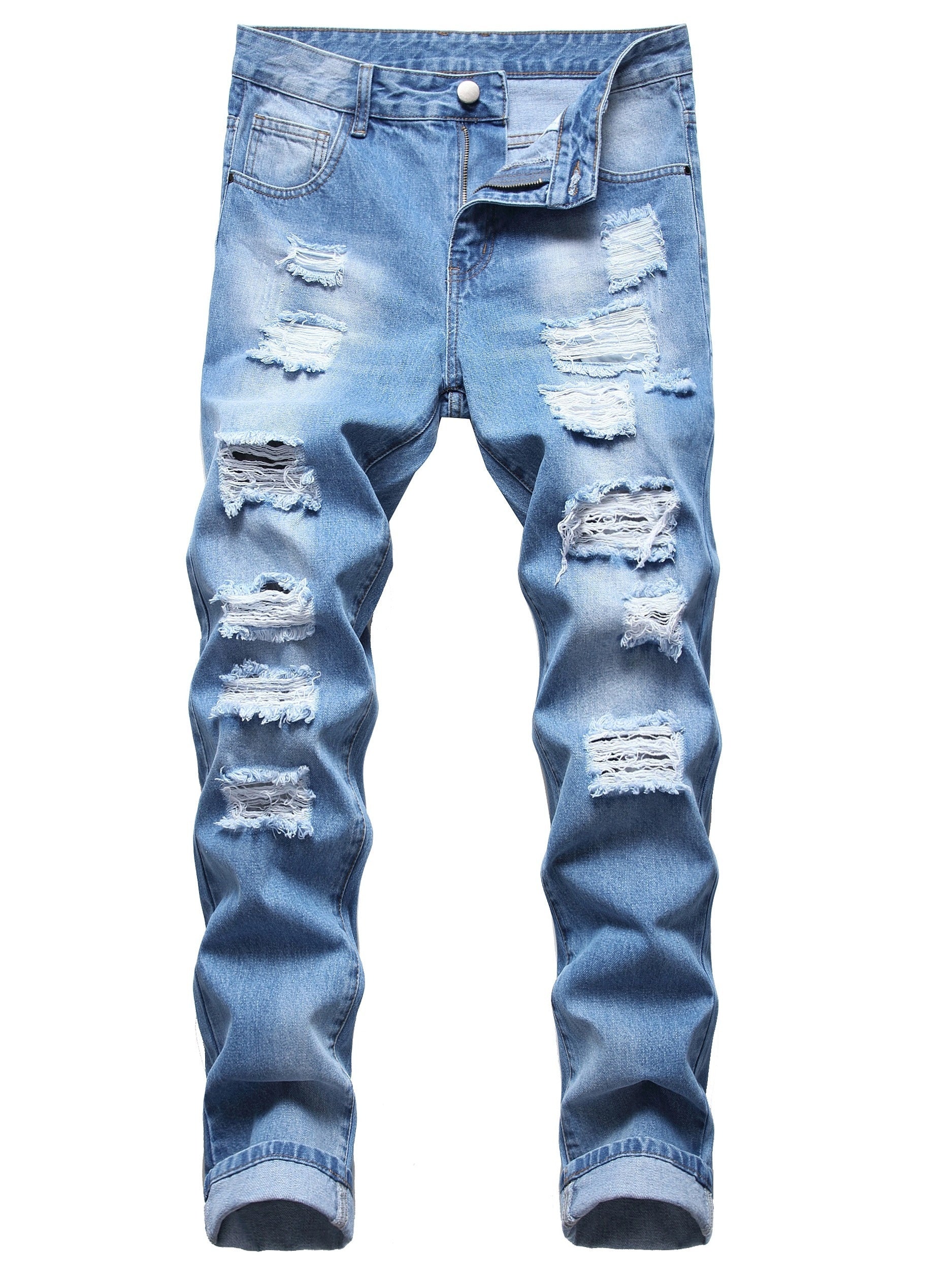 Men's Ripped Washed Jeans Streetwear Denim Pants