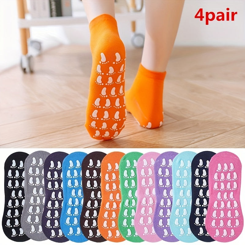 4 Pairs Women's Non slip Yoga Socks Breathable Medium Tube Dance Training Socks