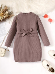 Toddler Girls Waffle Knit Dress With Belt