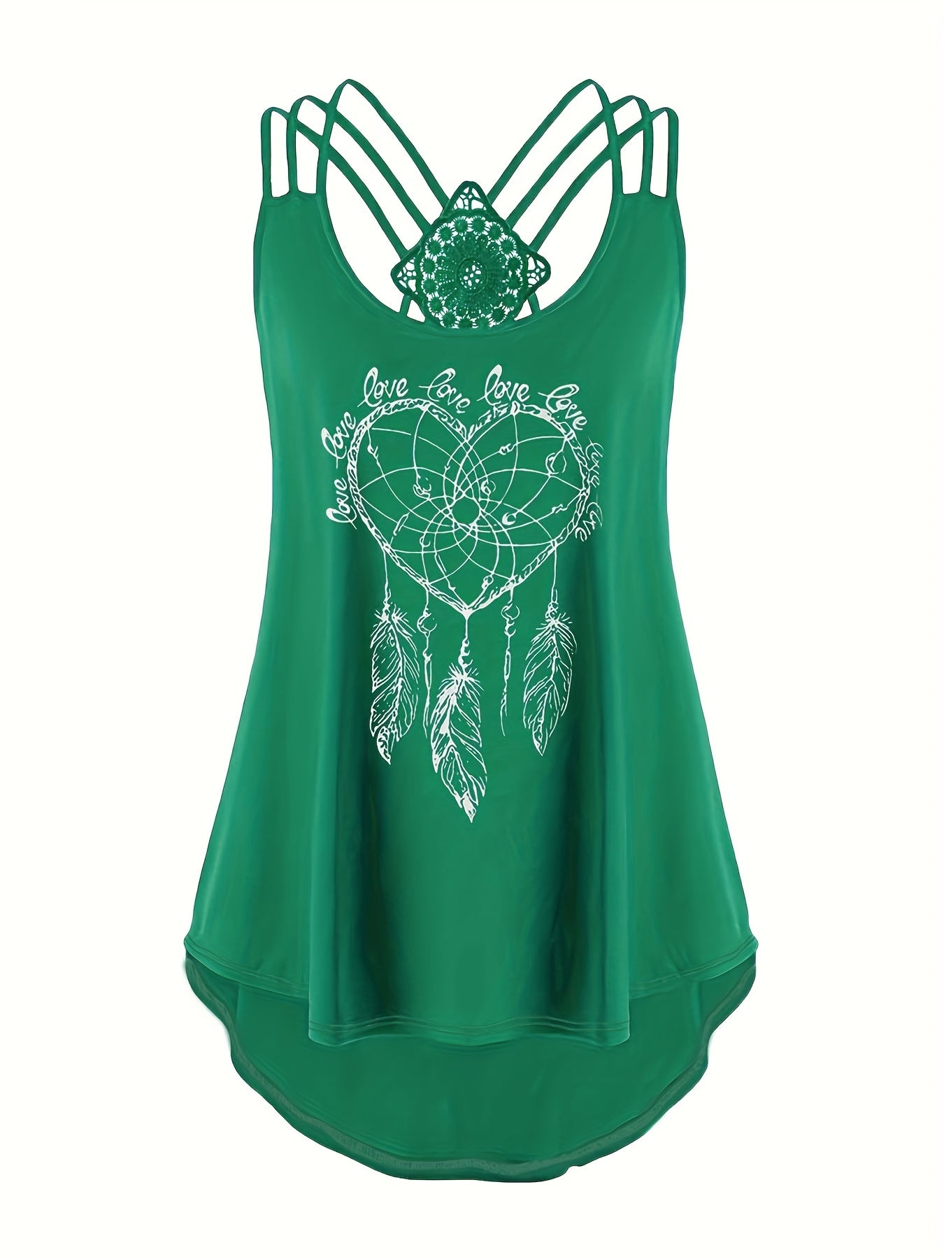 Heart Print Lace Contrast Suspender Vest Top