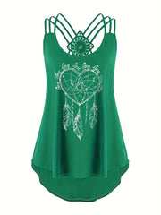 Heart Print Lace Contrast Suspender Vest Top