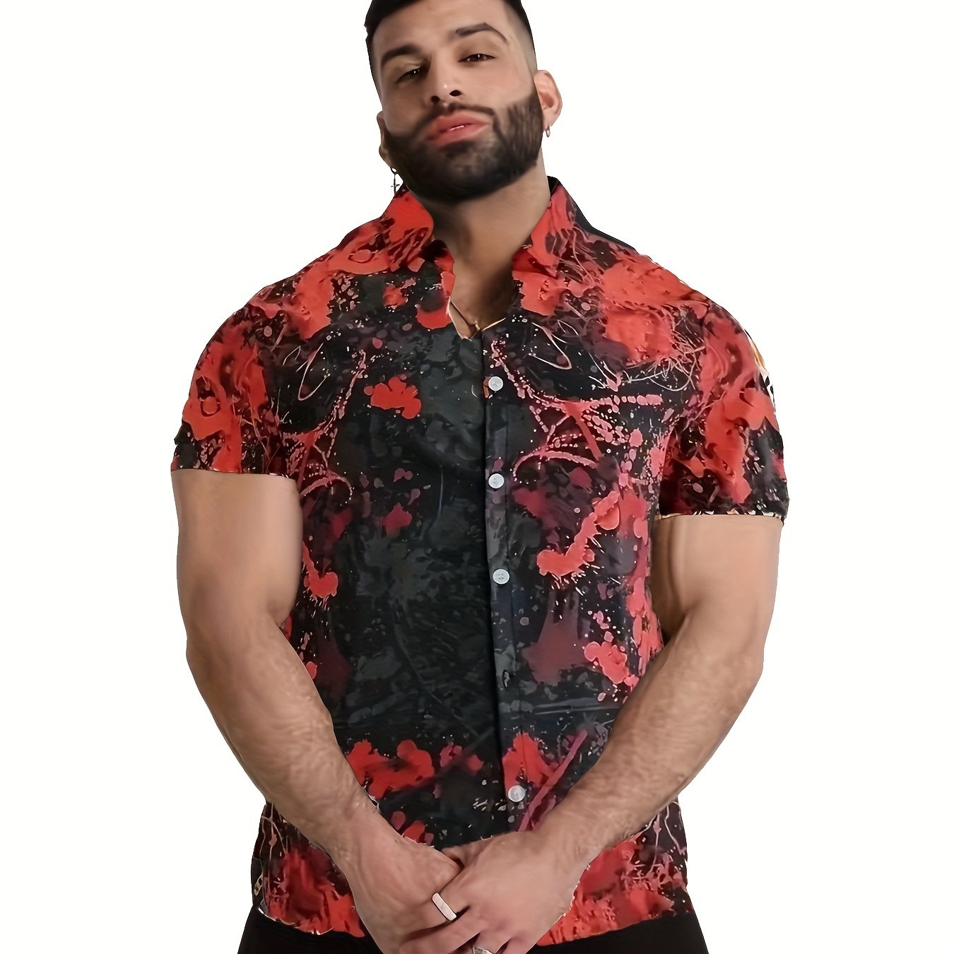 Men's Camp Collar Bowling Shirt Short Sleeves