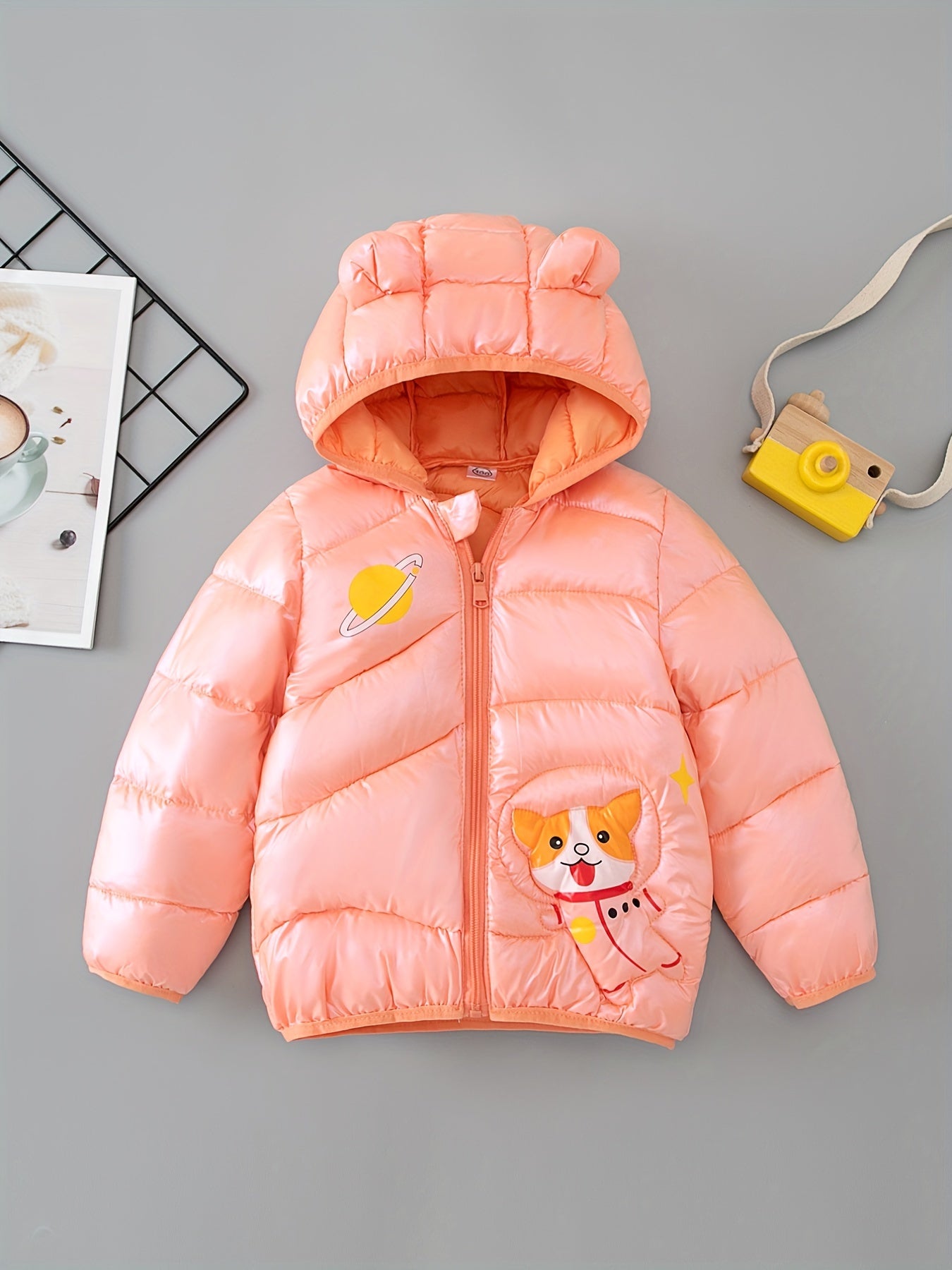Hooded Coat For Toddlers Winter Windproof Monkey Prints Fleece Snowsuit Outwear