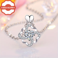 925 Silver Clover Pendant with Heart Charm for Everyday Wear