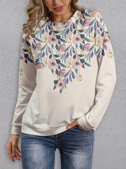 Floral Print Crew Neck Sweatshirt for Women
