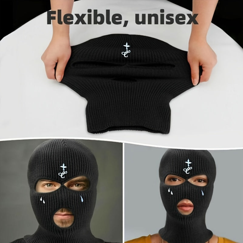 3-Hole Embroidery Mask Hat Outdoor Sunscreen Warm Beanie