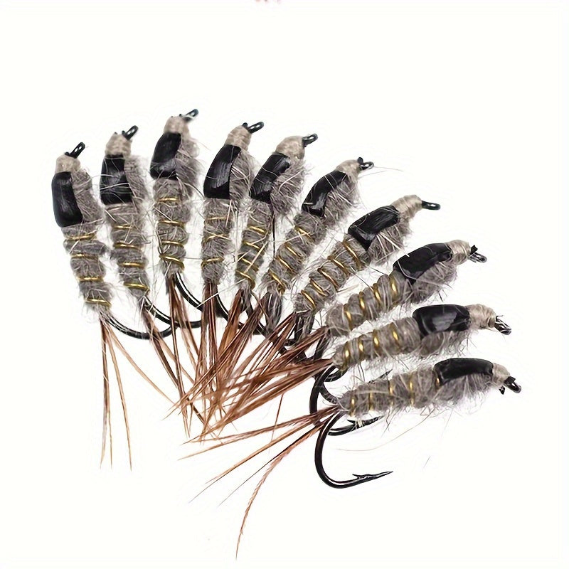 5-10pcs Hare Ear Nymph Flies Trout Fishing Lures Size 10 Hooks Included