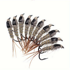 5-10pcs Hare Ear Nymph Flies Trout Fishing Lures Size 10 Hooks Included
