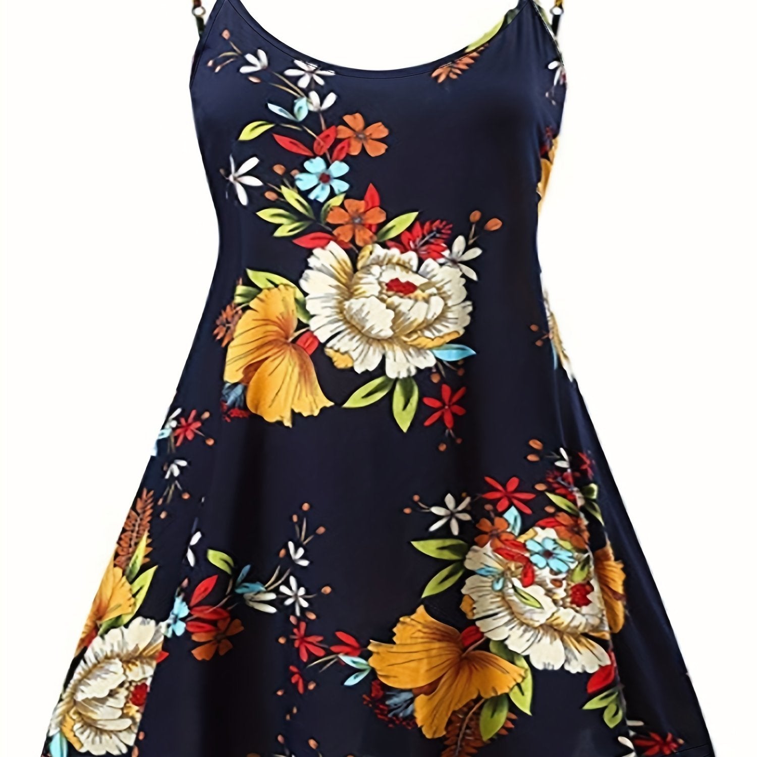Women's Plus Floral Print Round Neck Slight Stretch Cami Dress