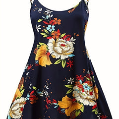 Women's Plus Floral Print Round Neck Slight Stretch Cami Dress