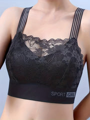 3pcs Wireless Lace Bras Scallop Trim Comfy & Breathable Women's Lingerie