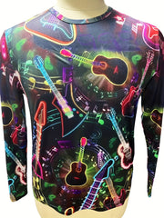 3D Print Guitar Men's Long Sleeve T-shirt for Autumn