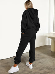 Women's Plus Size Sporty Outfit Set - Letter Print Hoodie & Joggers 2 Piece Set