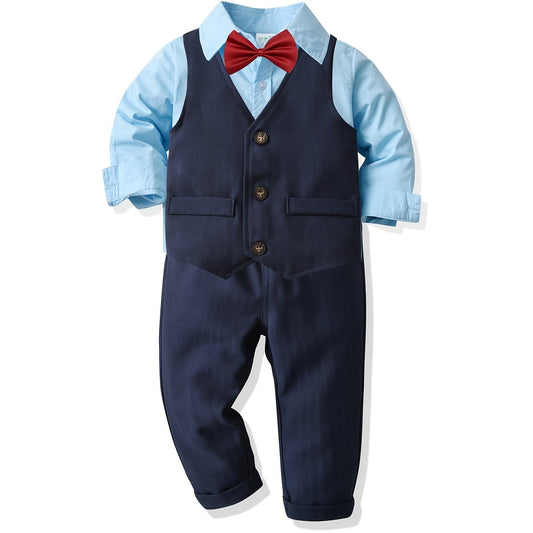 Toddler Boys Dress Clothes Bowtie Lapel Button Up Long Sleeve Shirts Suit Pants