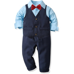 Toddler Boys Dress Clothes Bowtie Lapel Button Up Long Sleeve Shirts Suit Pants