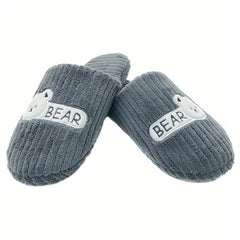 Men's Bear Cozy Plush Slippers Anti-Skid Indoor Winter Shoes