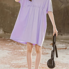 Girls' Drawstring Waist Short Sleeve T Shirt Dress Loose Fit Casual Dress