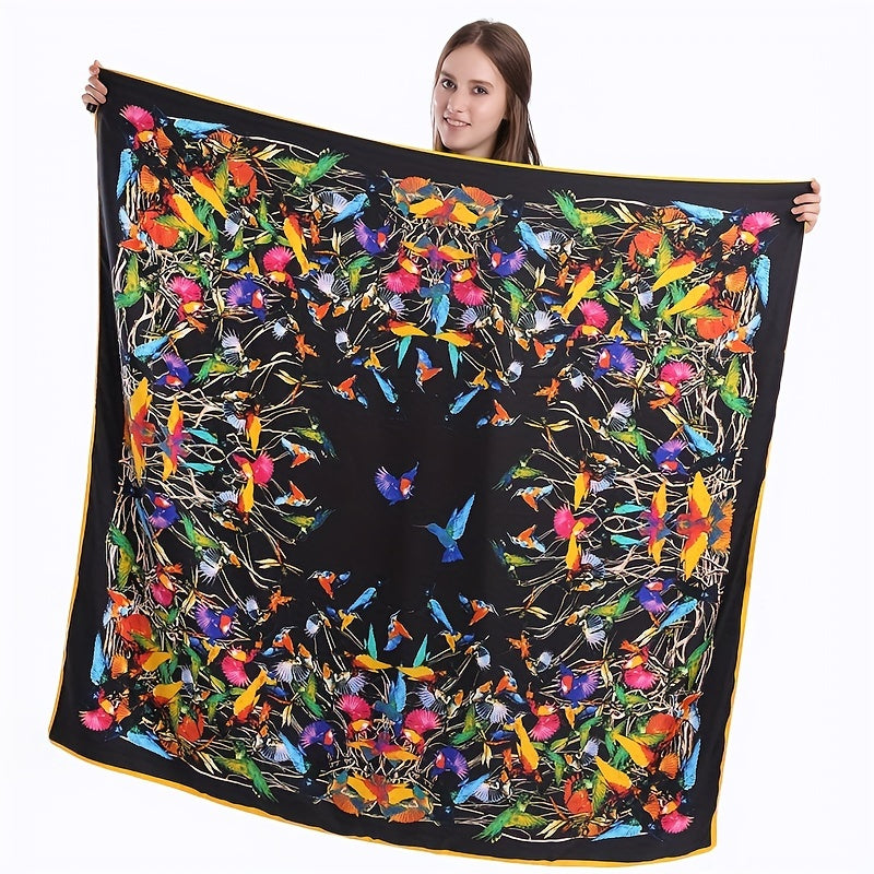 1pc 129 Square Satin Head Scarf Silk Feeling Soft Breathable Shawl Sunscreen