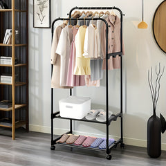 Double Row Metal Clothes Drying Rack with Pulleys and Hooks