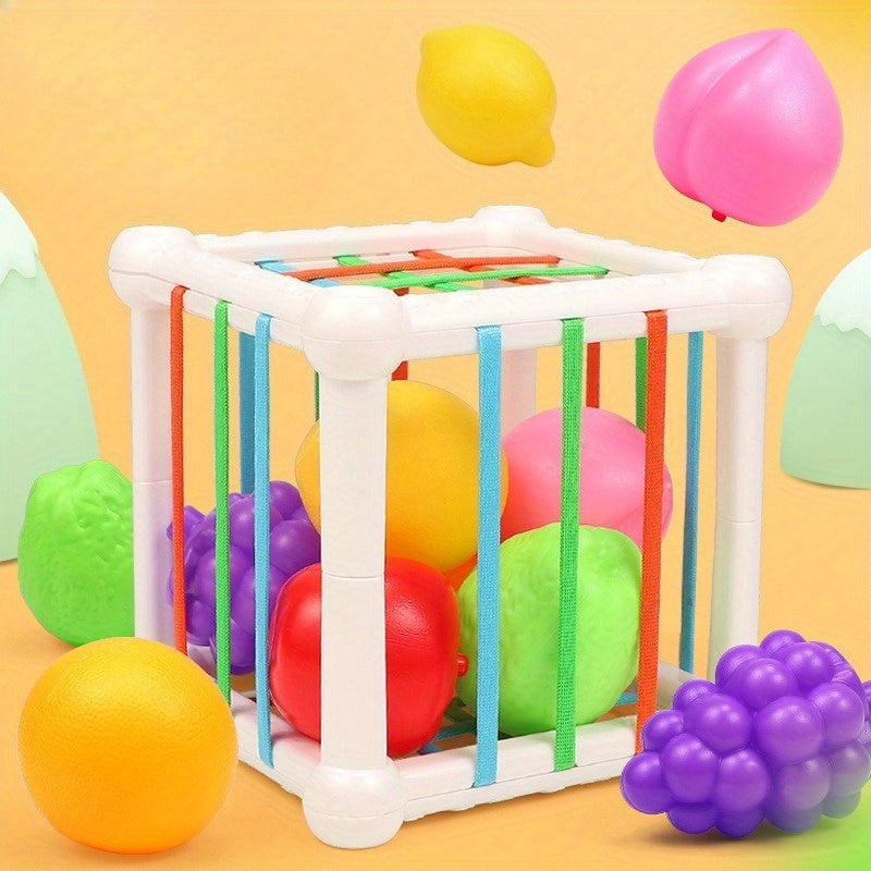 7Pcs Kids Cube Matching Toy Colorful Fruit Blocks Elastic Bands
