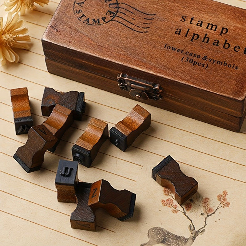 Vintage Alphabet Symbols Wooden Stamps Set - Lowercase Letter Seal Stamps
