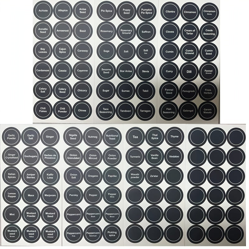 Round Spice Jar Labels 126pcs Waterproof Self-Adhesive