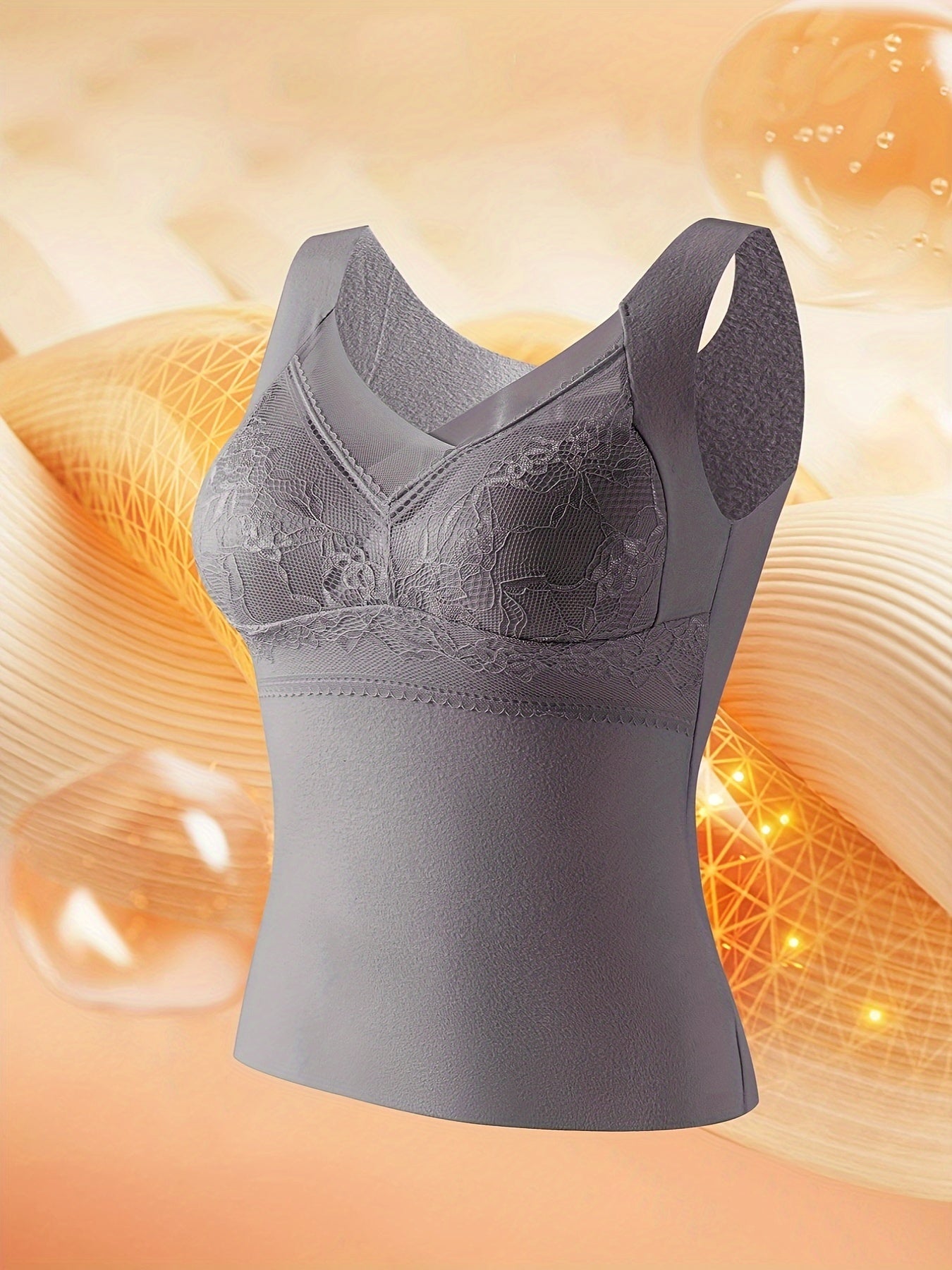 2pcs Lace Tank Tops V Neck Thermal Underwear Top Women's Lingerie