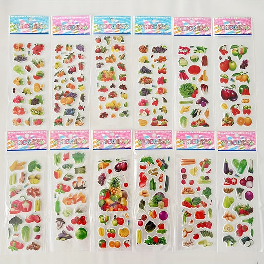 12pcs Fruit And Vegetable 3D Bubble Stickers DIY Toys For Boys And Girls