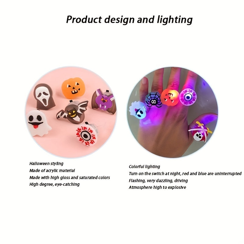 LED Light Halloween Ring Luminous Pumpkin Ghost Bats Eyeball Skull Ring