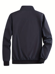 Solid Waterproof Jacket Men's Casual Stand Collar Zip Up Jacket