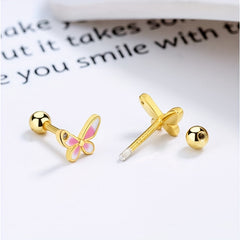 S925 Sterling Silver Pink Butterfly Stud Earrings