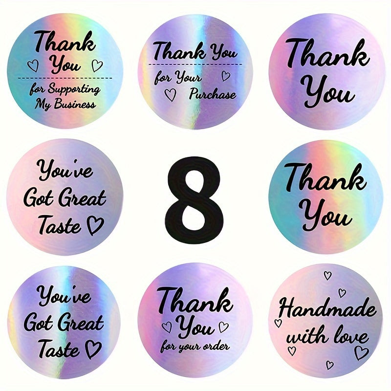 500pcs 3.81cm Laser Sticker Thank You Round PVC Sealing Sticker