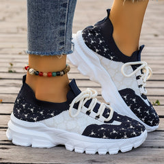 Women's Printing Flying Woven Running Shoes Chunky Sneakers