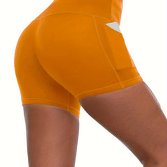 High Waist Biker Shorts with Side Pockets - Gym Compression Shorts