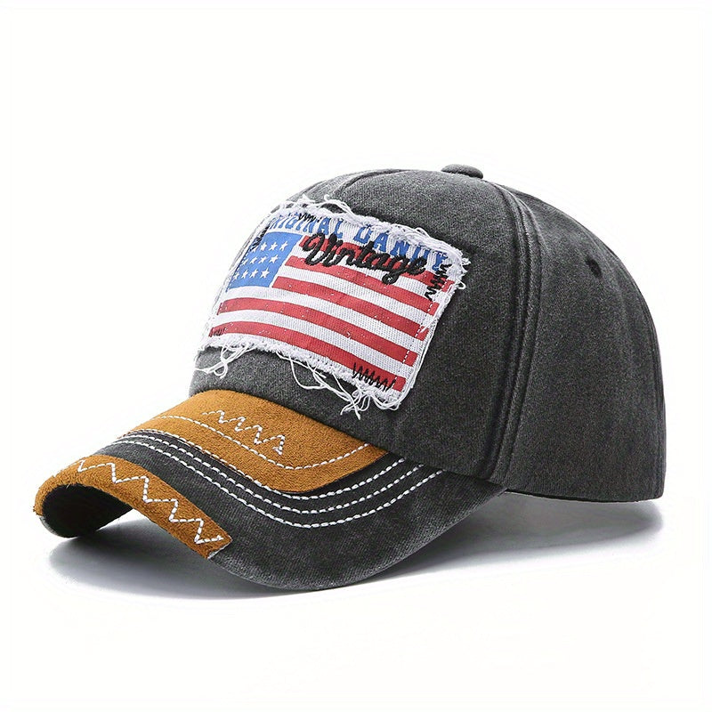Vintage Flag Baseball Cap Embroidery Washed Distressed Sun Hat Unisex