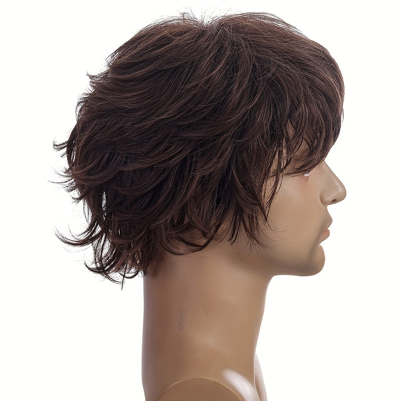 Men's Brown Short Synthetic Hair Wig for Parties