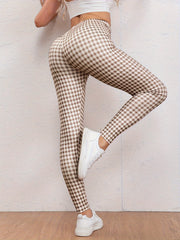 Plaid Pattern Sports Leggings High Stretch Yoga Running Fitness Tight Pants