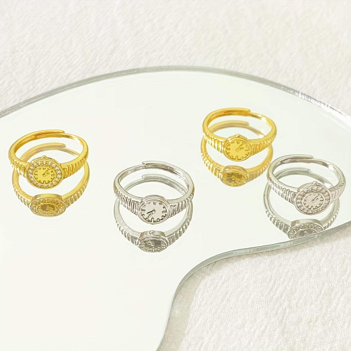 European American Golden Watch Couple Ring Light Open Adjustable