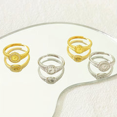 European American Golden Watch Couple Ring Light Open Adjustable