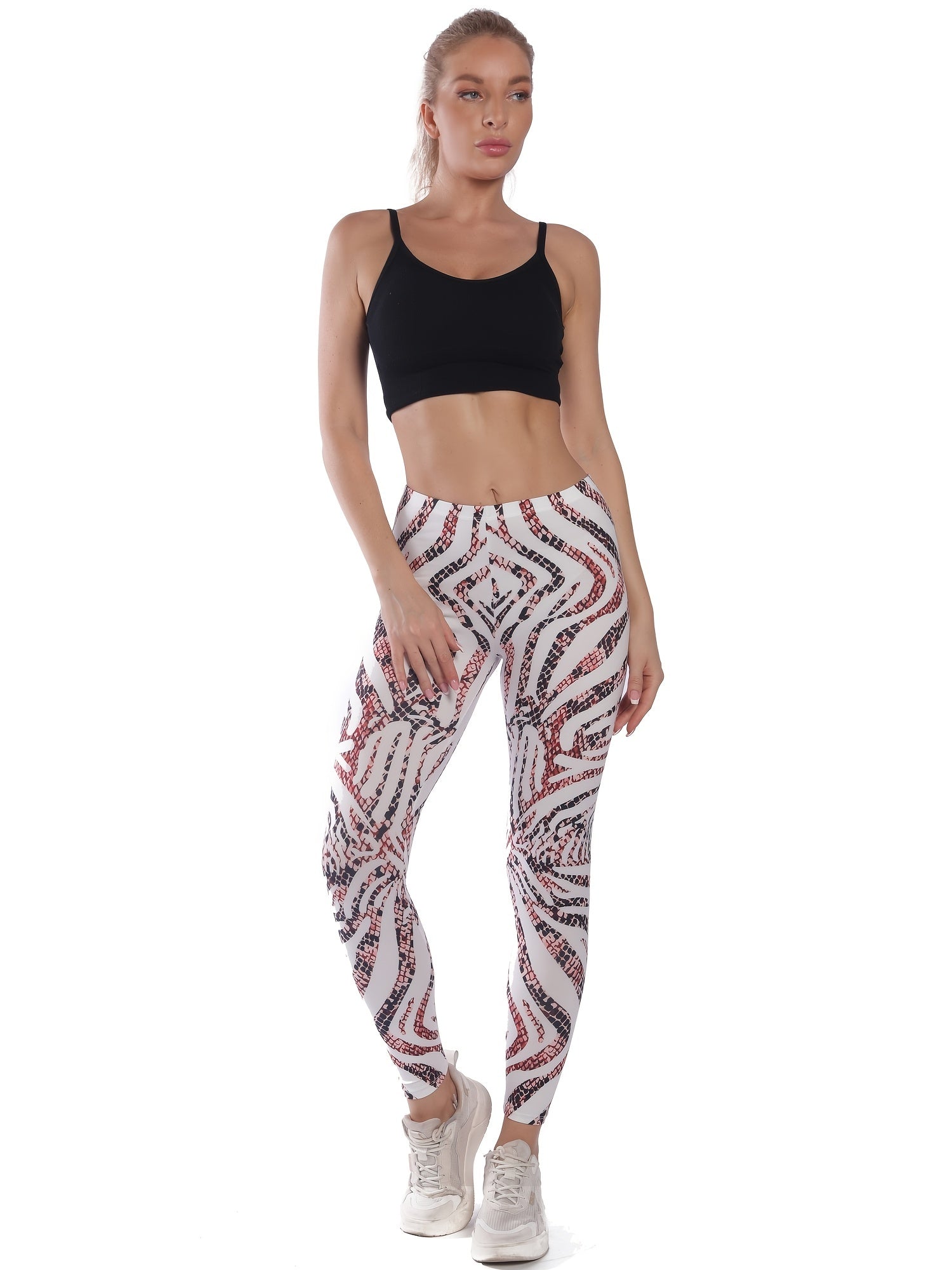 Striped Snake Print High Waist Skinny Leggings High Stretch