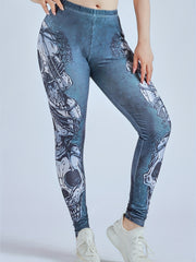 Floral & Skull Print Skinny Leggings Casual Every Stretchy Leggings
