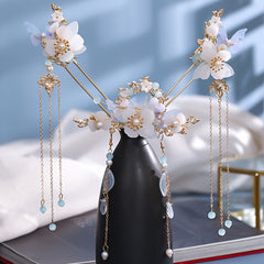 Chinese Hanfu Hair Accessory Set Tassel Flower Hairpin Earrings Jewelry