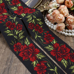 2 Yards Rose Flowers Jacquard Trim Lace Ribbon Woven Trimming DIY Craft Accessor