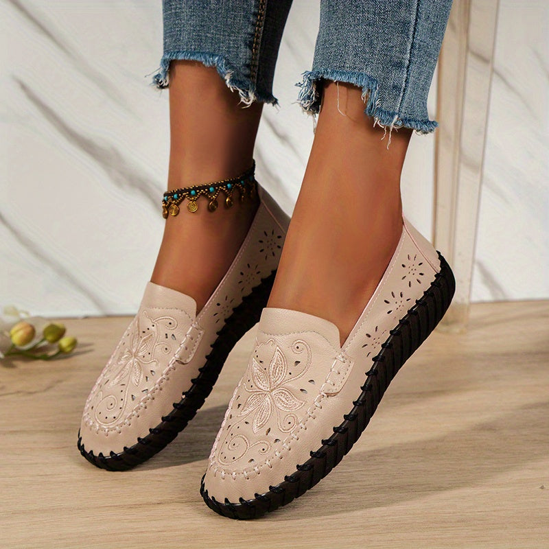 Women's Flower Pattern Flat Shoes Lightweight Faux Leather Shoes